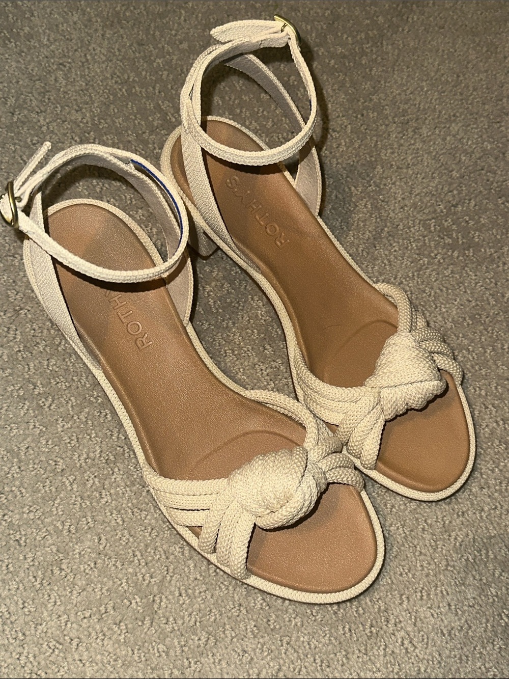 Like New! Rothy's Cream Knotted Ankle-Strap Block Heel - Picture 3 of 6